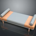 Modern Sofa Bench With Light Gray And Orange Upholstery Roll Arms And Metal Legs
