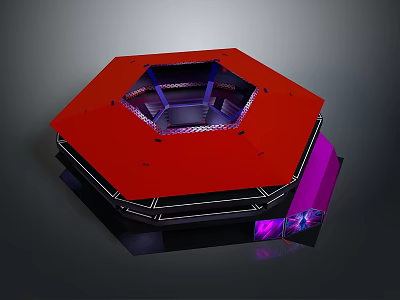 Red Octagonal Fighting Ring With Purple Stage Lighting And Modern Arena Design 3d model