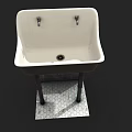 White Washbasin With Double Faucets Black Stand And Hexagonal Tile Base 3d model
