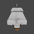 Classic Wooden Sailing Ship Railings With White Sails And Brown Hull 3d model