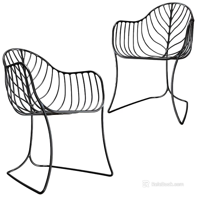 Modern Metal Outdoor Chairs With Leaf Shaped Wireframe Design For Patio 3d model 