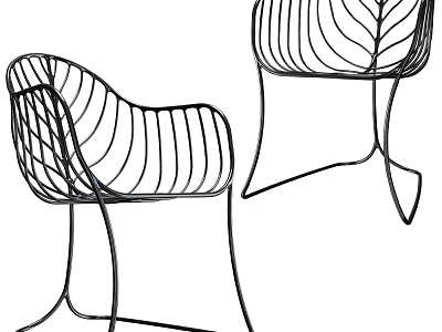 Modern Metal Outdoor Chairs With Leaf Shaped Wireframe Design For Patio 3d model