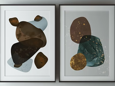 Abstract Geometric Wall Art With Brown Green Gold Speckles And Gray Background 3d model
