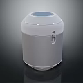 Modern White Cylindrical Rice Cooker With Smooth Surface Lid And Locking Latch Design