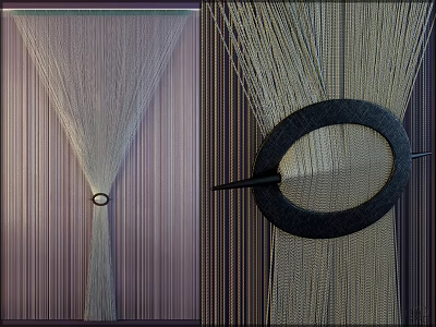Modern Woven String Curtain For Home Interior With Decorative Ring And Elegant Drape 3d model