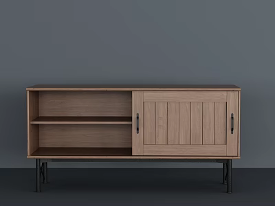 Modern Wooden TV Stand With Cabinet Doors Open Shelves And Metal Legs 3d model