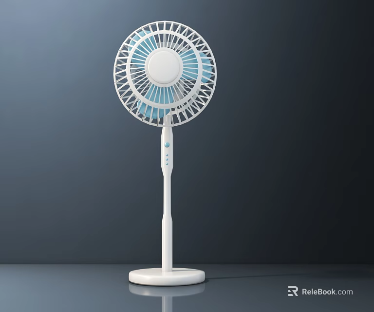 Modern Air Conditioner Fan With White Stand And Blue Blades Design 3d model 