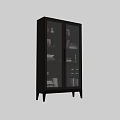 Dark Wood Display Cabinet With Glass Doors Books Framed Photos And Decorative Items