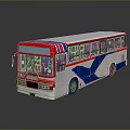 Modern City Bus With Red White Blue Exterior And Large Windows On Reflective Surface
