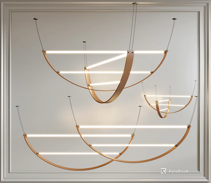 Modern Chandeliers With Curved Metal Frames And LED Light Strips For Contemporary Spaces 3d model 