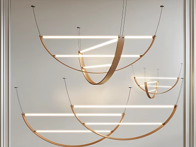 Modern Chandeliers With Curved Metal Frames And LED Light Strips For Contemporary Spaces 3d model