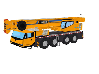 Yellow Mobile Crane Utility Vehicle With Extended Boom And Multiple Tires 3d model