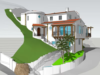 Shower Sauna in Luxury Villa Modern Design with Balcony Palm Trees and Green Lawn 3d model