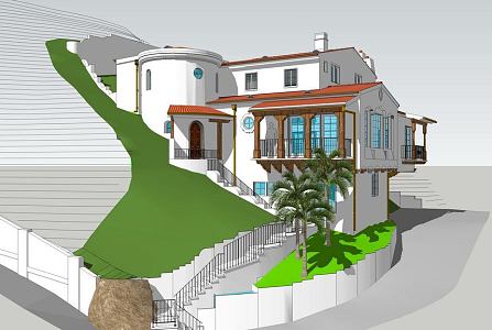 Spanish Style Slope Villa 3d model