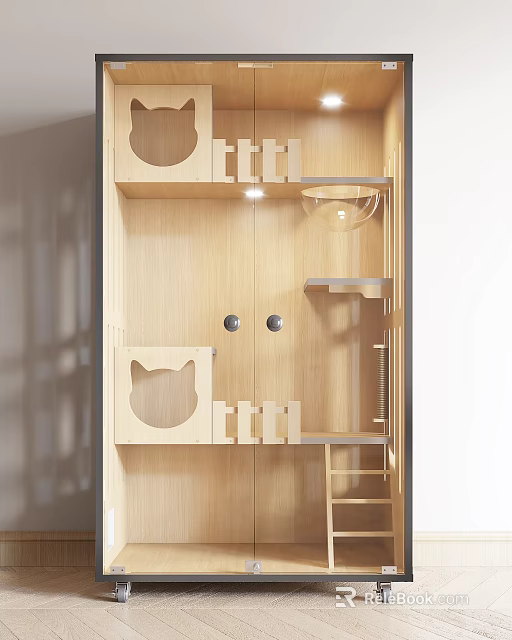 Decorative Wooden Garden Ornament With Multi layer Shelves And Cat Face Design 3d model 