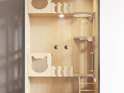 Decorative Wooden Garden Ornament With Multi layer Shelves And Cat Face Design 3d model