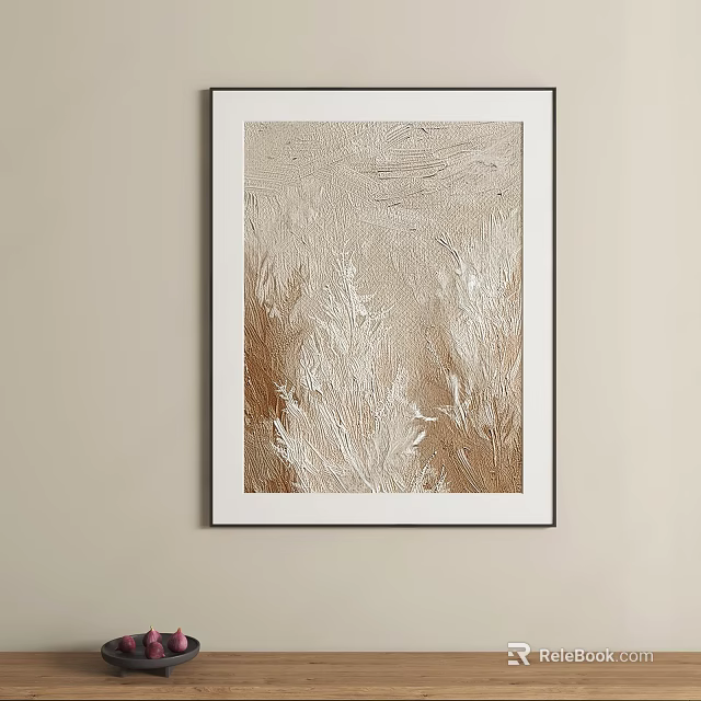Textured Abstract Painting With Beige Light Brown Relief In Black Frame On Light Wall 3d model 