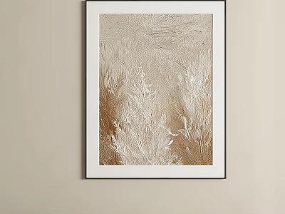 Textured Abstract Painting With Beige Light Brown Relief In Black Frame On Light Wall 3d model