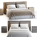 Double Bed with Brown and Gray Headboard White Pillows Comfortable Bedding and Matching Nightstands