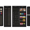 Multiple Black Wine Cabinets With Organized Wine Bottles And Beverages Storage 3d model