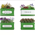Garden Accent Planter Boxes in Green with Various Flowers and Plants