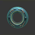 Futuristic Sci Fi Landscape With Blue Circular Device And Orange Glowing Rings