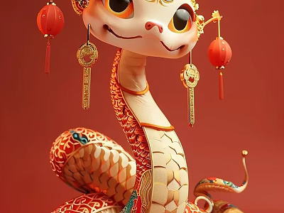 Year of the Snake Mascot Year of the Snake Online Red Pushcard Spring Festival Meichen Year of the Snake Online Red Cute Snake Country Korea Meichen 3d model