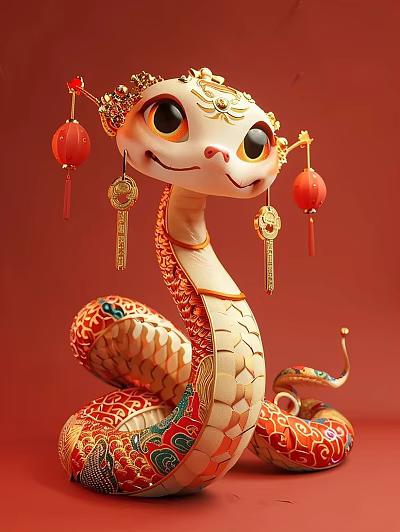 Chinese Traditional Snake Shaped Art Installation With Red Lanterns And Golden Decorations 3d model