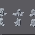 White Stone Models With Various Shapes And Small Stones On Gray Background With Shadow Effect 3d model