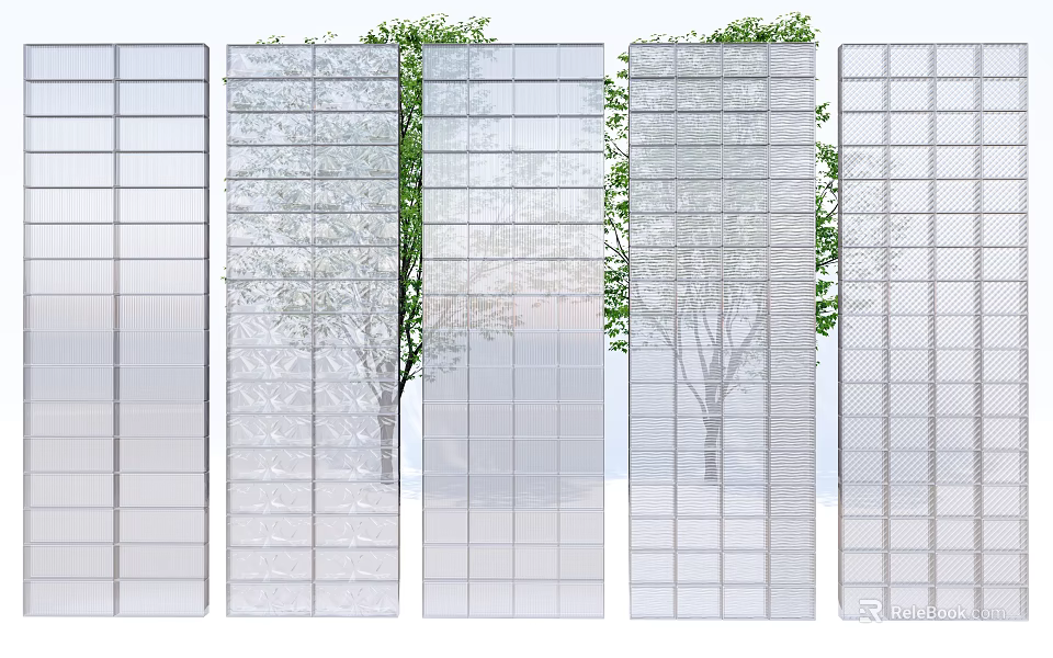 Modern Transparent Interior Partition With Grid Design And Trees Behind 3d model