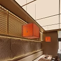Orange Square Pendant Lights With Perforated Design In Modern Interior Textured Wall And Ceiling