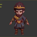 Cartoon Monkey Character 3D Model With Traditional Blue Costume And Gold Accessories