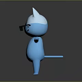 Blue And White Cartoon Cat Character With Pixelated Glasses And Arms Outstretched