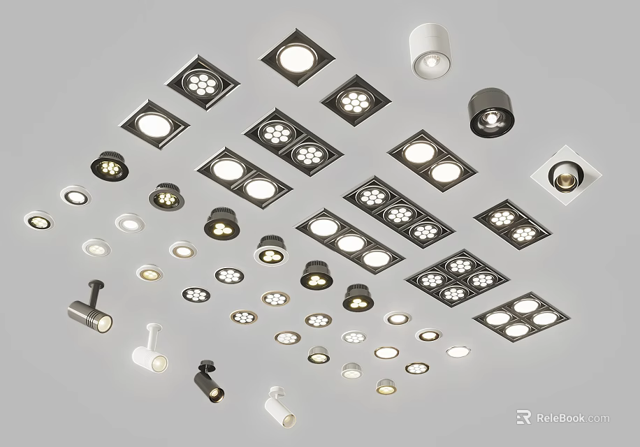 Various Modern Downlights And Spotlights In Different Styles For Home Interior Lighting 3d model