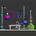 Colorful Laboratory Setup With Flasks Test Tubes Burette Condenser Stand And Workbench