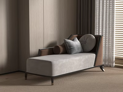 Modern Gray Chaise Lounge with Soft Pillows and Wooden Wall in Living Room 3d model