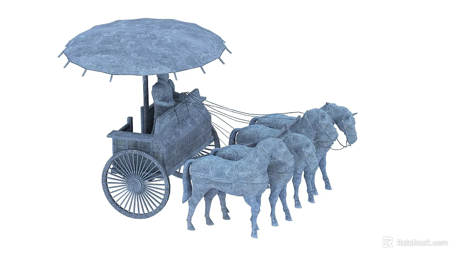 Ancient Stone Carving Sculpture of Horse Drawn Chariot with Canopy and Driver 3d model 