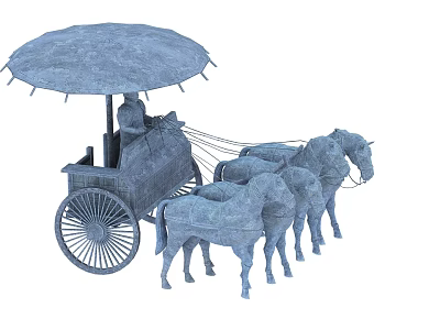 Ancient Stone Carving Sculpture of Horse Drawn Chariot with Canopy and Driver 3d model