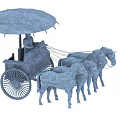 Ancient Stone Carving Sculpture of Horse Drawn Chariot with Canopy and Driver