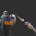 Game Movie Character Mechanical Arm With Blue Purple Orange Accents Worn Metal Texture Striped Design