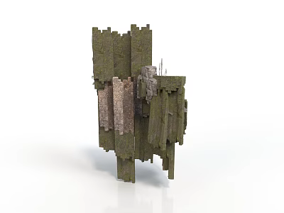 Modern Stacked Stone Structure With Moss Covered Surfaces In Contemporary Landscape Design 3d model