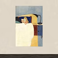 Vibrant Abstract Bedroom Artwork With Reading Figure Soft Lamp And Bed