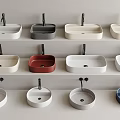Washbasins With Square And Round Shapes In Various Colors Arranged In Three Layers