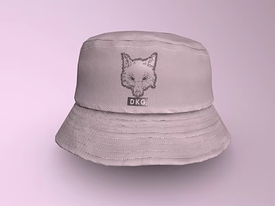 Light Gray Bucket Hat With Fox Head Embroidery And D.O.G Lettering 3d model