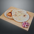 Delicious Freshly Baked Flatbreads Served With Garlic Cloves On Wooden Board