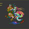 3D Rendered Golden And Blue Mythical Dragon With Flowing Mane Scales And Claws