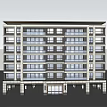 Modern Mid Rise Apartment Building With Balconies Front Water Feature And Trees Around