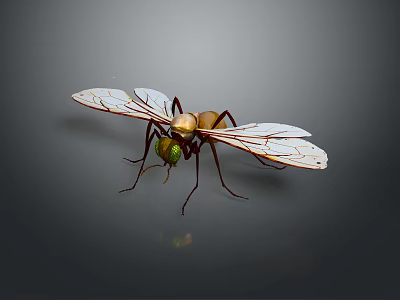 Detailed Insect With White Wings Green Eyes And Golden Brown Body 3d model