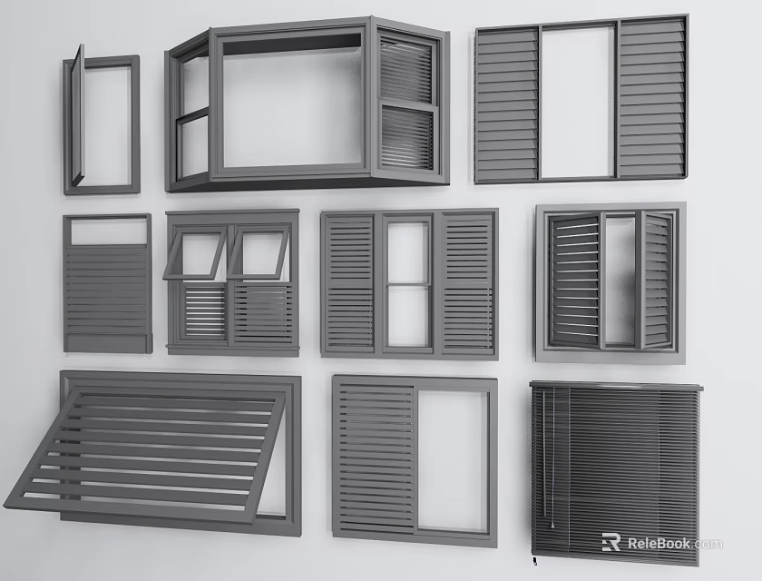 Different Styles And Types Of Window Shutters With Various Structures 3d model 