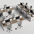 Modern Office Workspace Setup With Multiple Desks Computer Monitors And Ergonomic Chairs 3d model